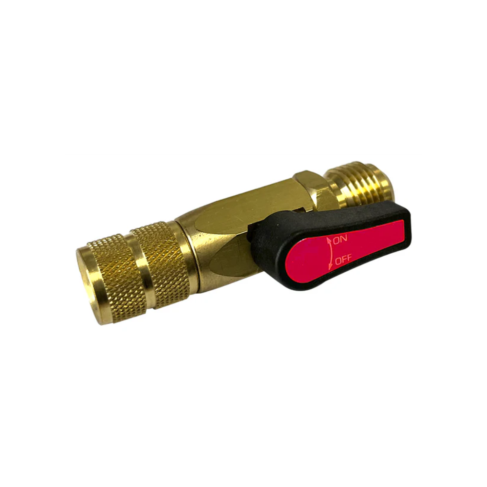 JAVAC Refrigeration Ball Valve - 1/4" F SAE x 1/4" M SAE (RED)