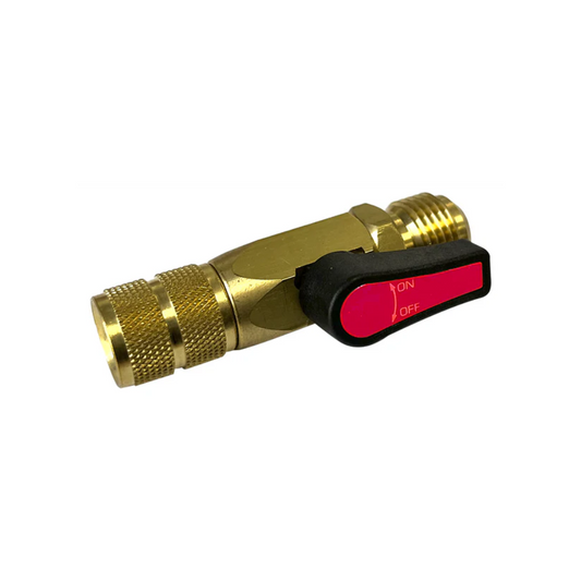 JAVAC Refrigeration Ball Valve - 1/4" F SAE x 1/4" M SAE (RED)