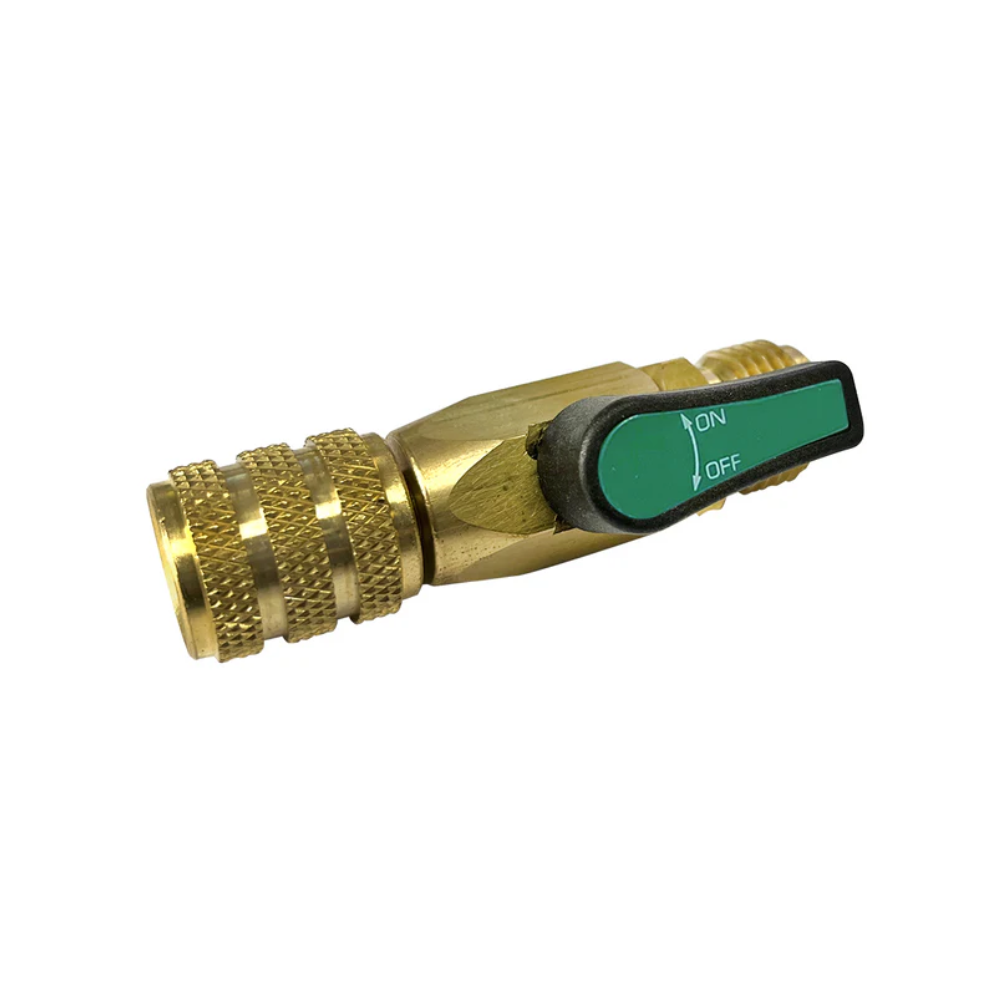 JAVAC Refrigeration Ball Valve - 5/16" F SAE x 3/8" M SAE (GREEN)