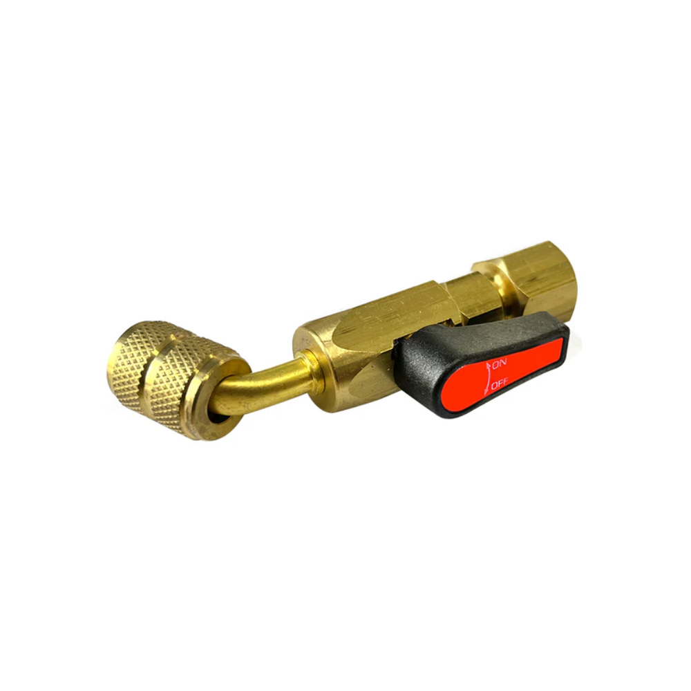 JAVAC Refrigeration Ball Valve - Auto 14mm F x 1/4" Flare F 45° (RED)