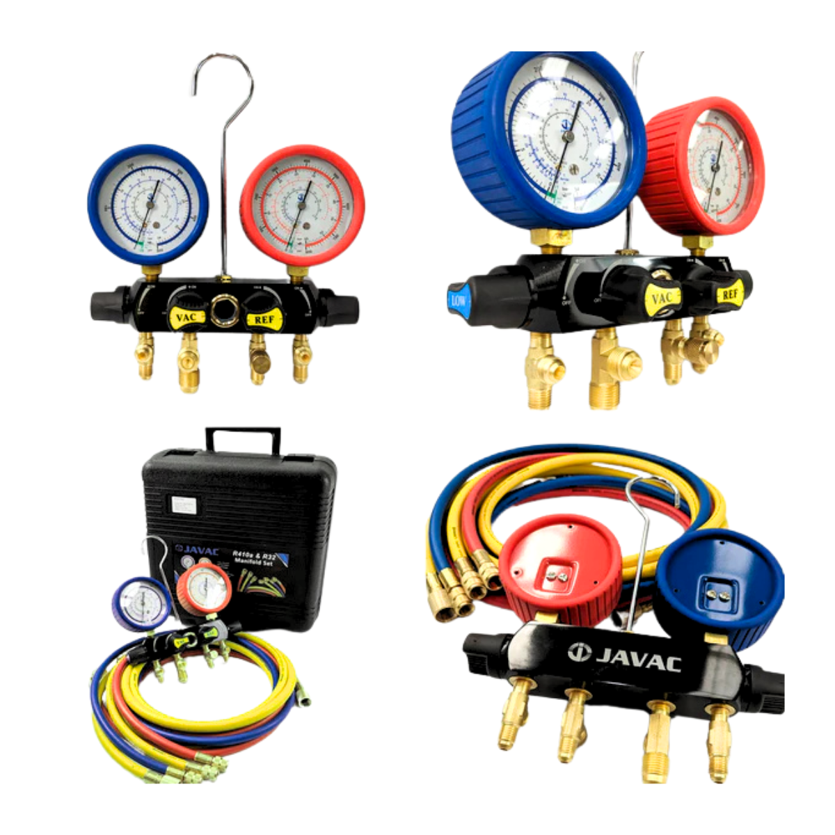 JAVAC 4-Valve Refrigeration Manifold Set - R32 & R410a Compliant