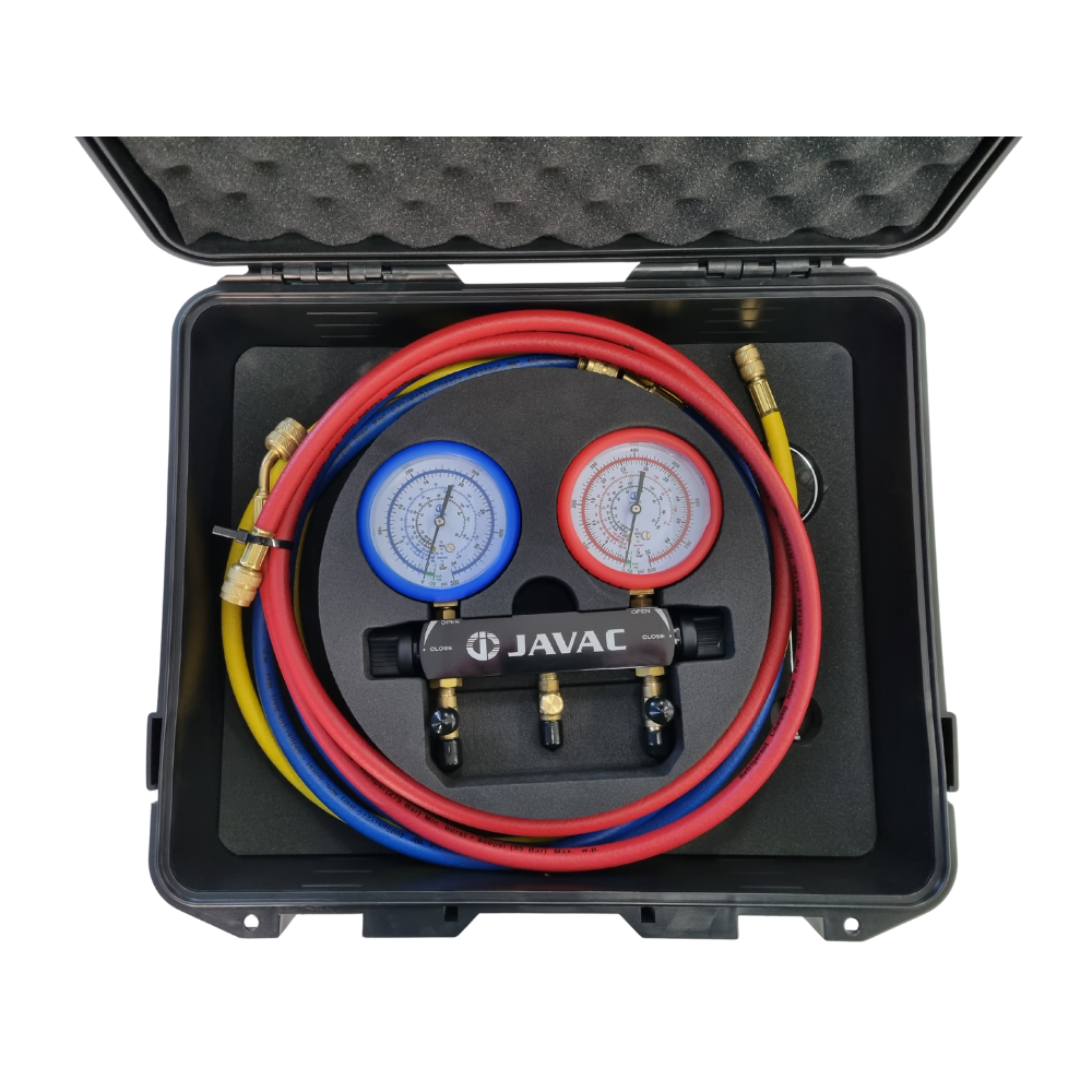 JAVAC 2-Valve Refrigeration Manifold Set - R32 & R410a Compliant