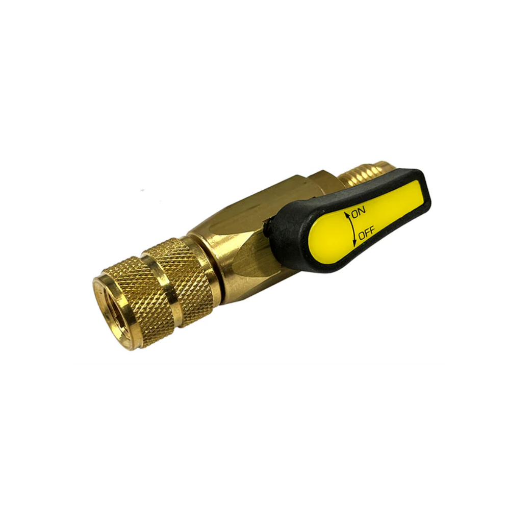 JAVAC REFRIGERATION BALL VALVE - 1/4" F SAE X 1/4" M SAE (YELLOW)