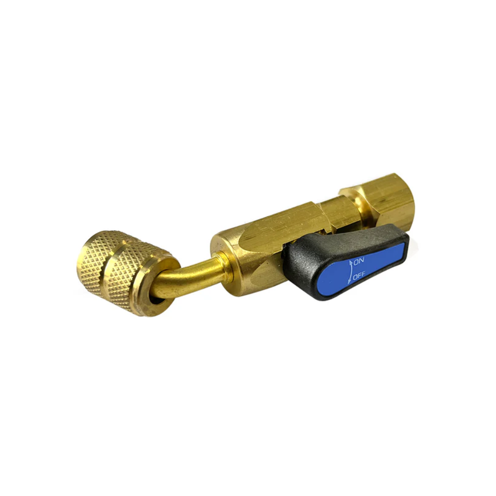 JAVAC Refrigeration Ball Valve - Auto 14mm F x 1/4" Flare F 45° (BLUE)