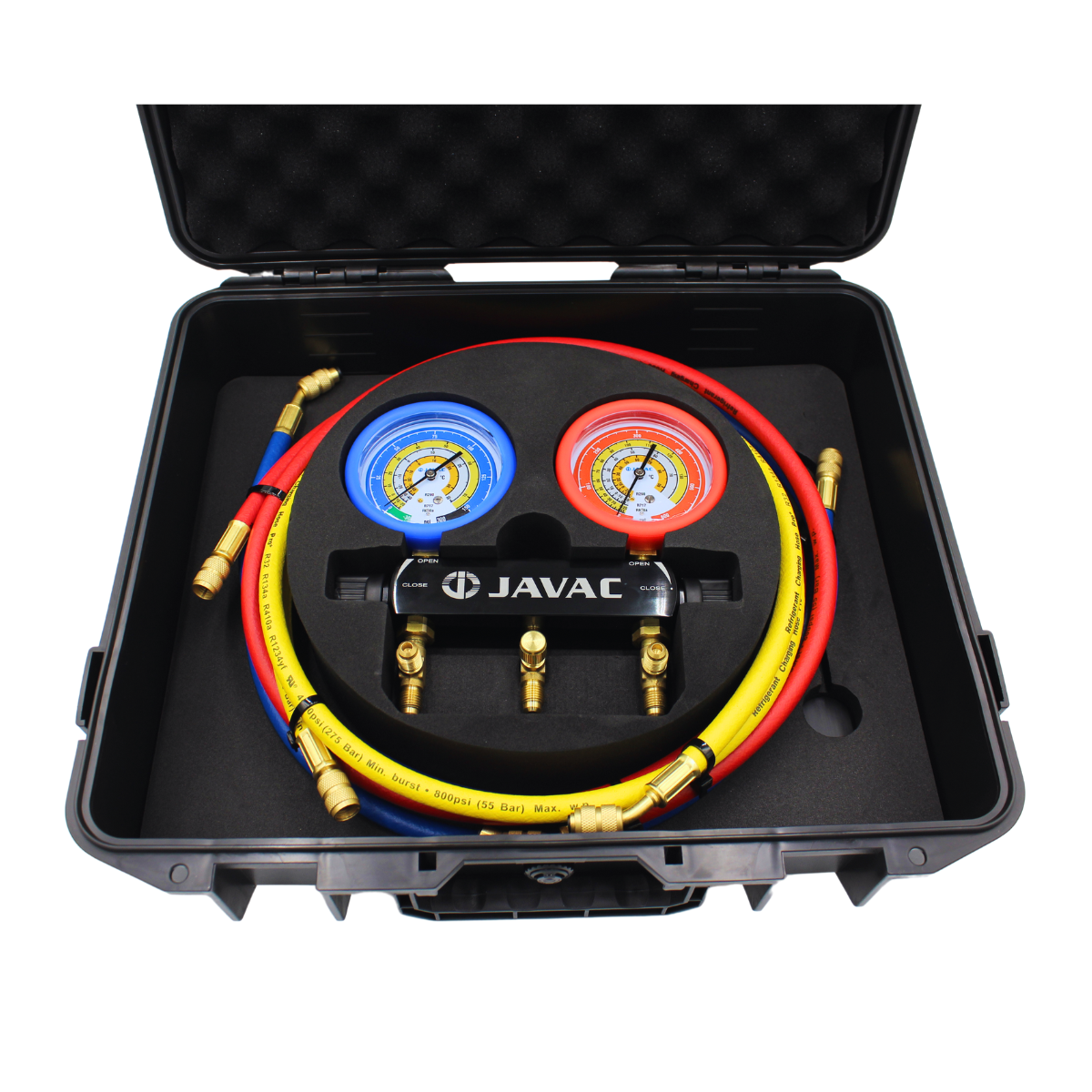 JAVAC 2-Way Ball Valve Manifold set with Hoses for R290, R600a & R717
